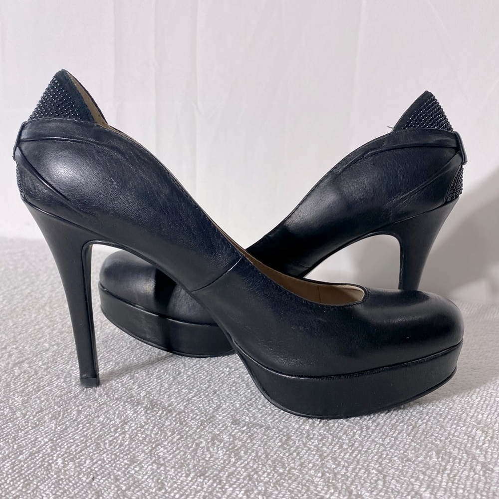 Roberto Vianni Blk Leather Round Toe Platform Heels 39 Corporate Siren Mob Wife - Picture 12 of 14